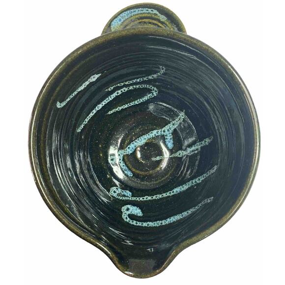 VTG Dough Bowl Studio Pottery Batter Spout Black Blue Signed Boho Whimsygoth 70s - Picture 2 of 15